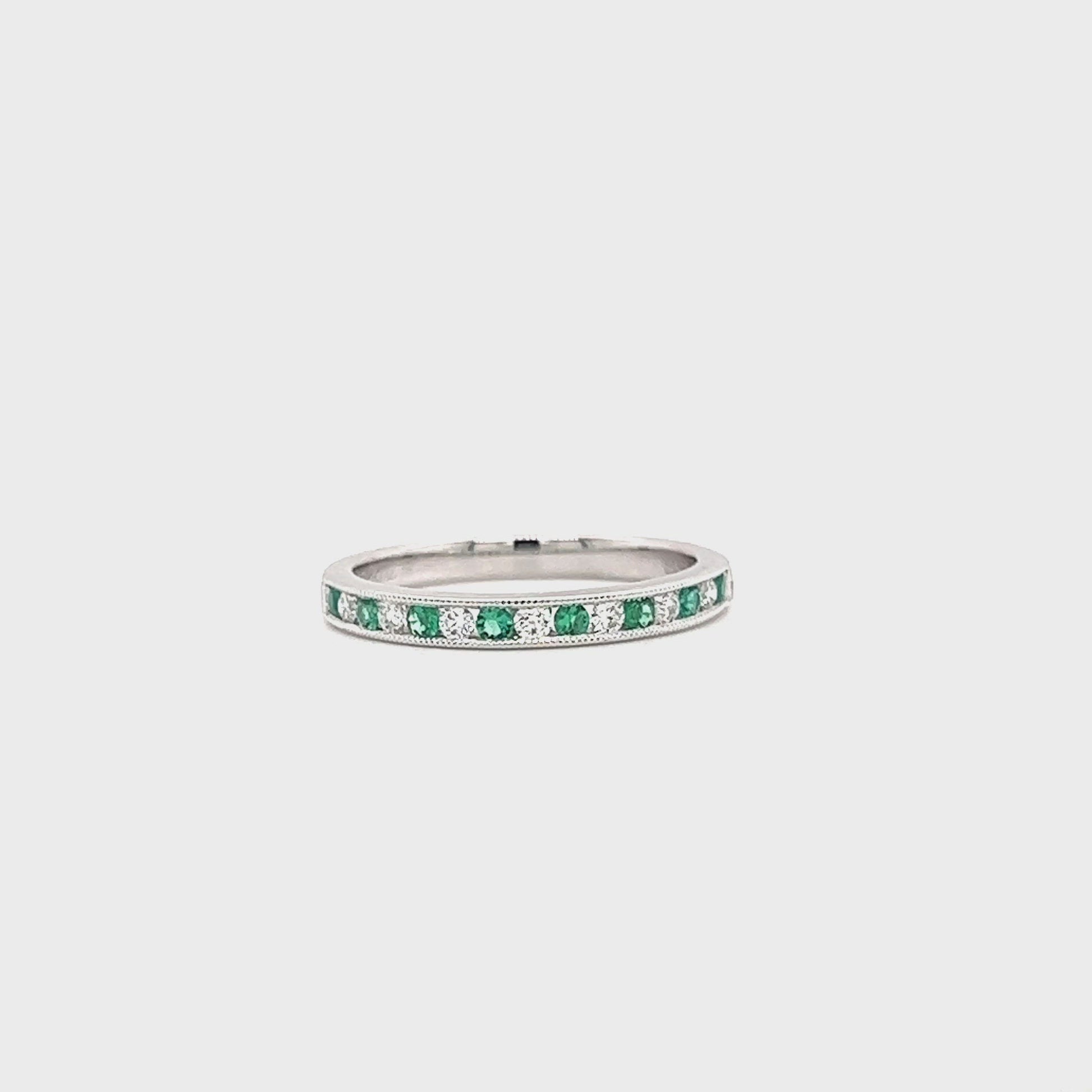 Emerald Ring with 0.14ctw of Emeralds and Side Diamonds in 18K White Gold Video
