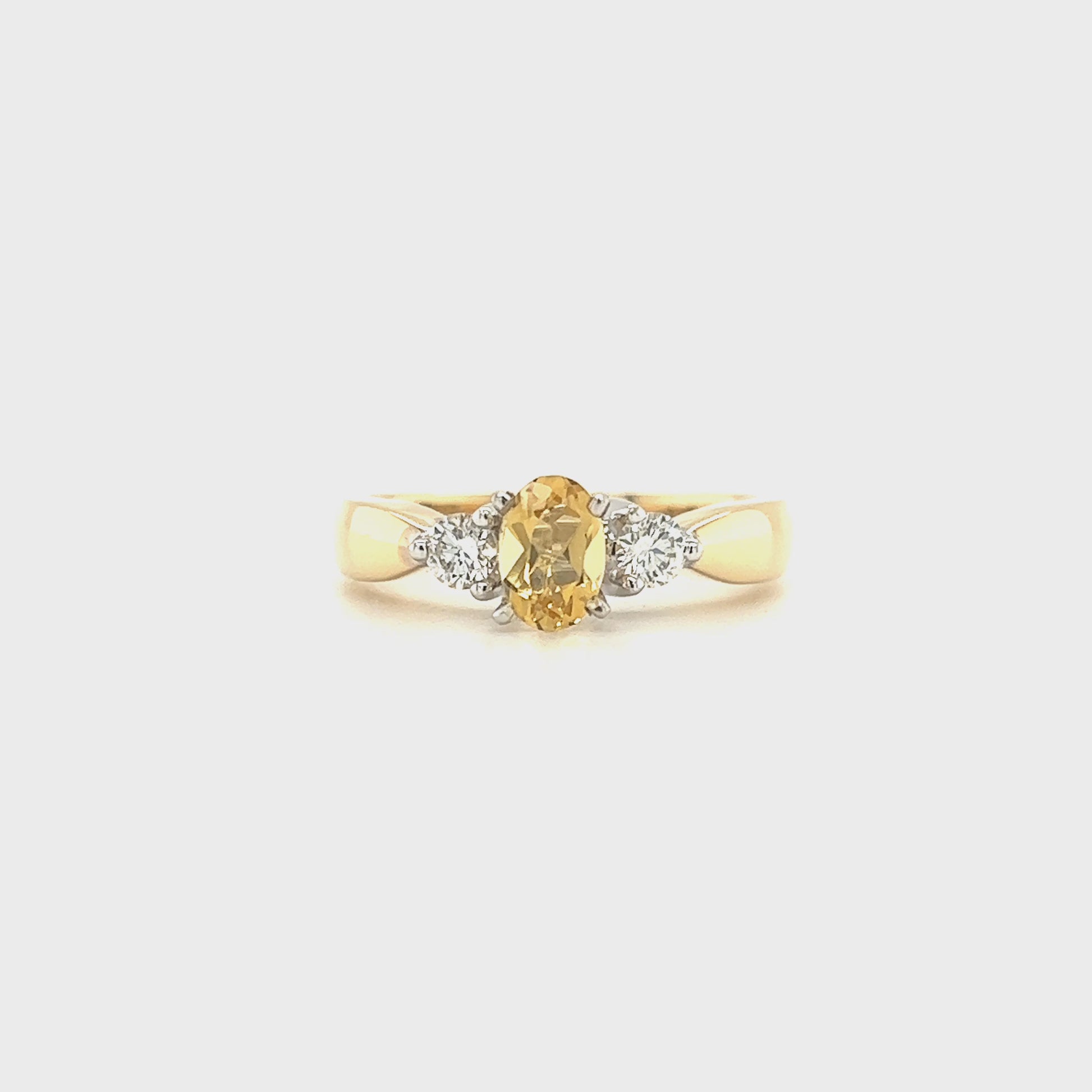 Precious Yellow Topaz Ring with Two Side Diamonds in 14K Yellow Gold Long Video