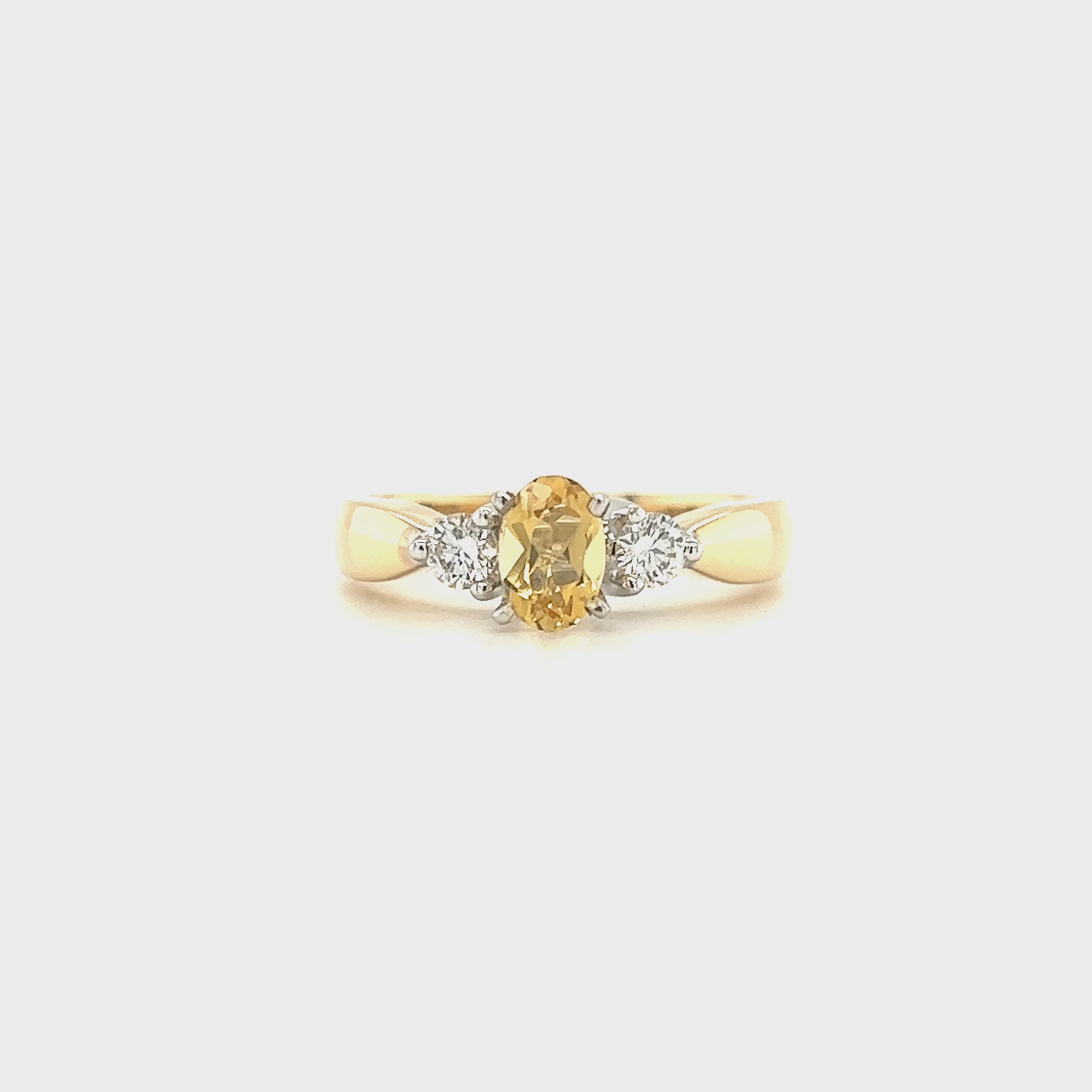 Precious Yellow Topaz Ring with Two Side Diamonds in 14K Yellow Gold Long Video