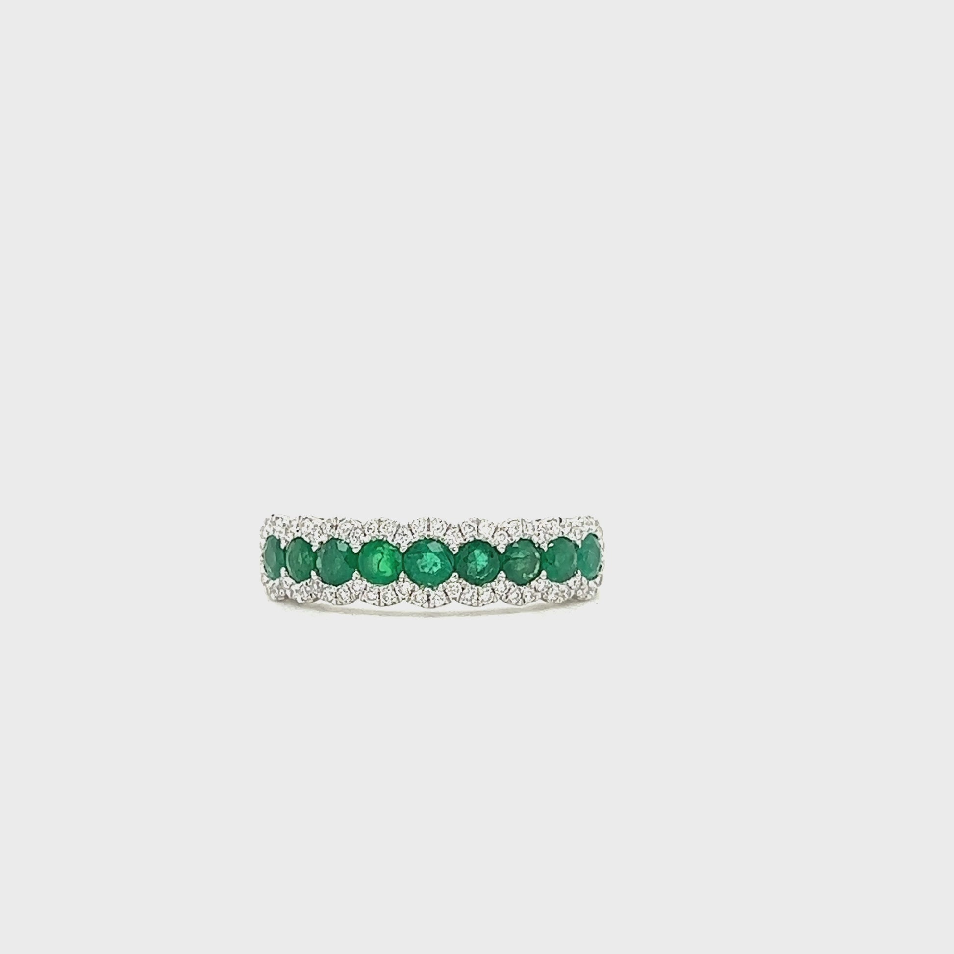Round Emerald Ring with Sixty Accent Diamonds in 14K White Gold Video