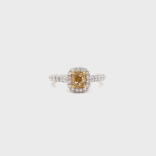 Yellow Diamond Ring with Forty-Two Diamonds in 18K White Gold Video