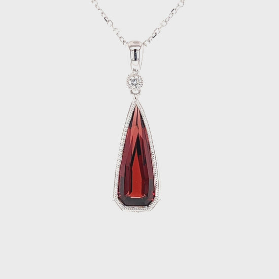 Irregular Garnet Pendant with Diamonds Accent in 14K White Gold Pendant and Chain Video