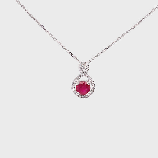 Round Ruby Necklace with 0.15ctw of Diamonds in 14K White Gold Video