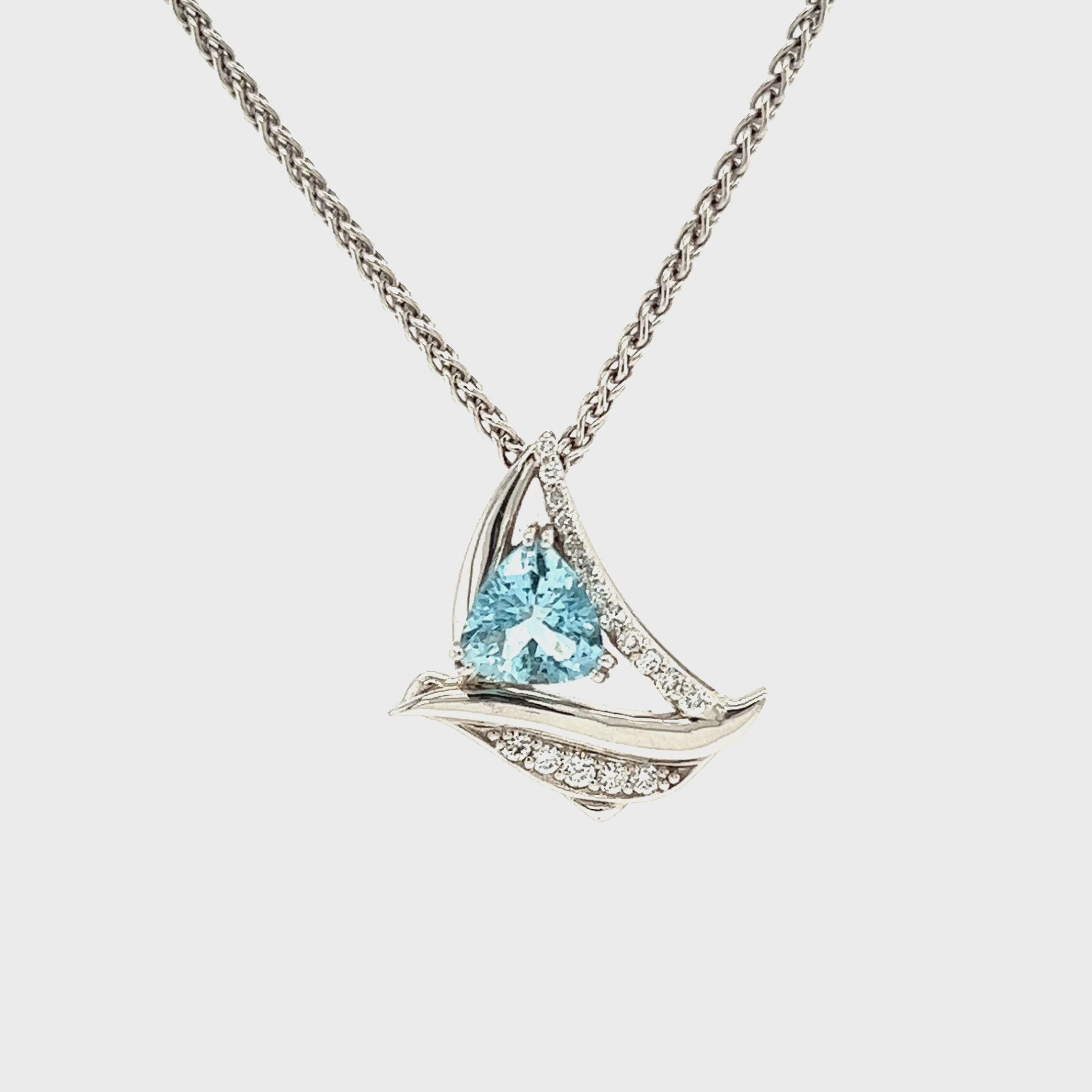 Trillion Aquamarine Sailboat Necklace with Seventeen Accent