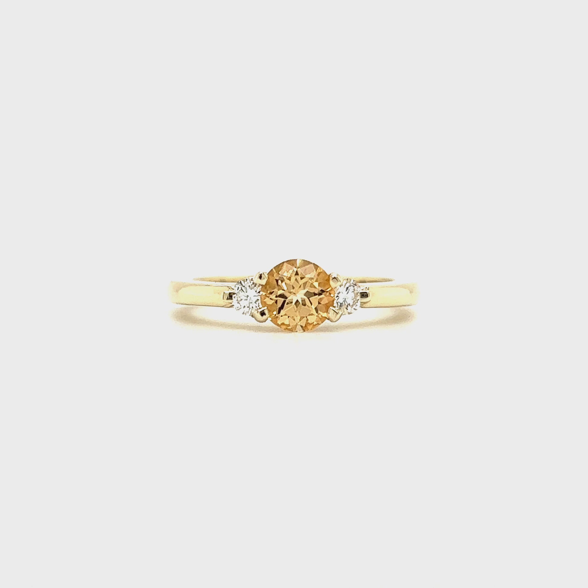 Yellow Topaz Ring with Two Side Diamonds in 14K Yellow Gold Video