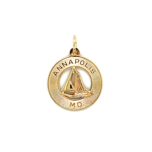 Annapolis Sailboat Pendant in 10K Yellow Gold Front View