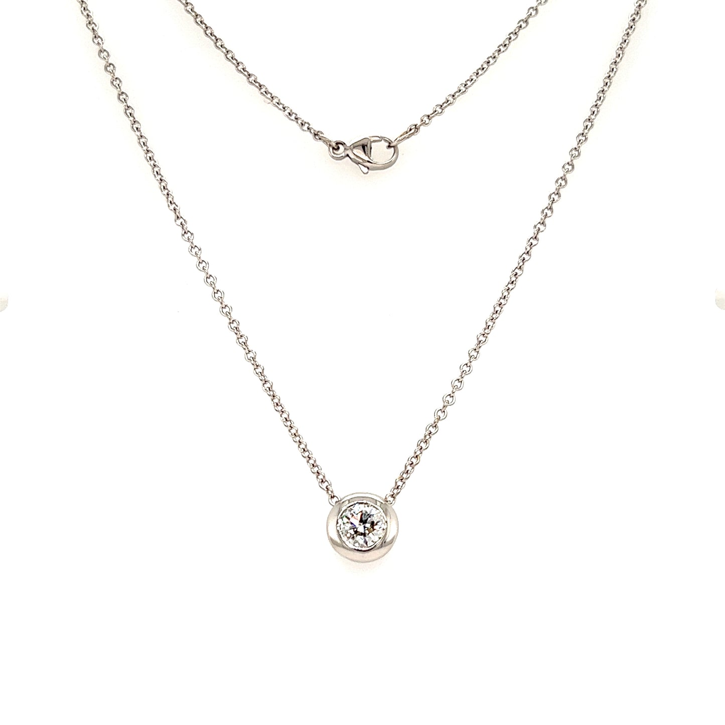 Bezel Diamond Necklace with 0.6ct of Diamonds in 14K White Gold Front View