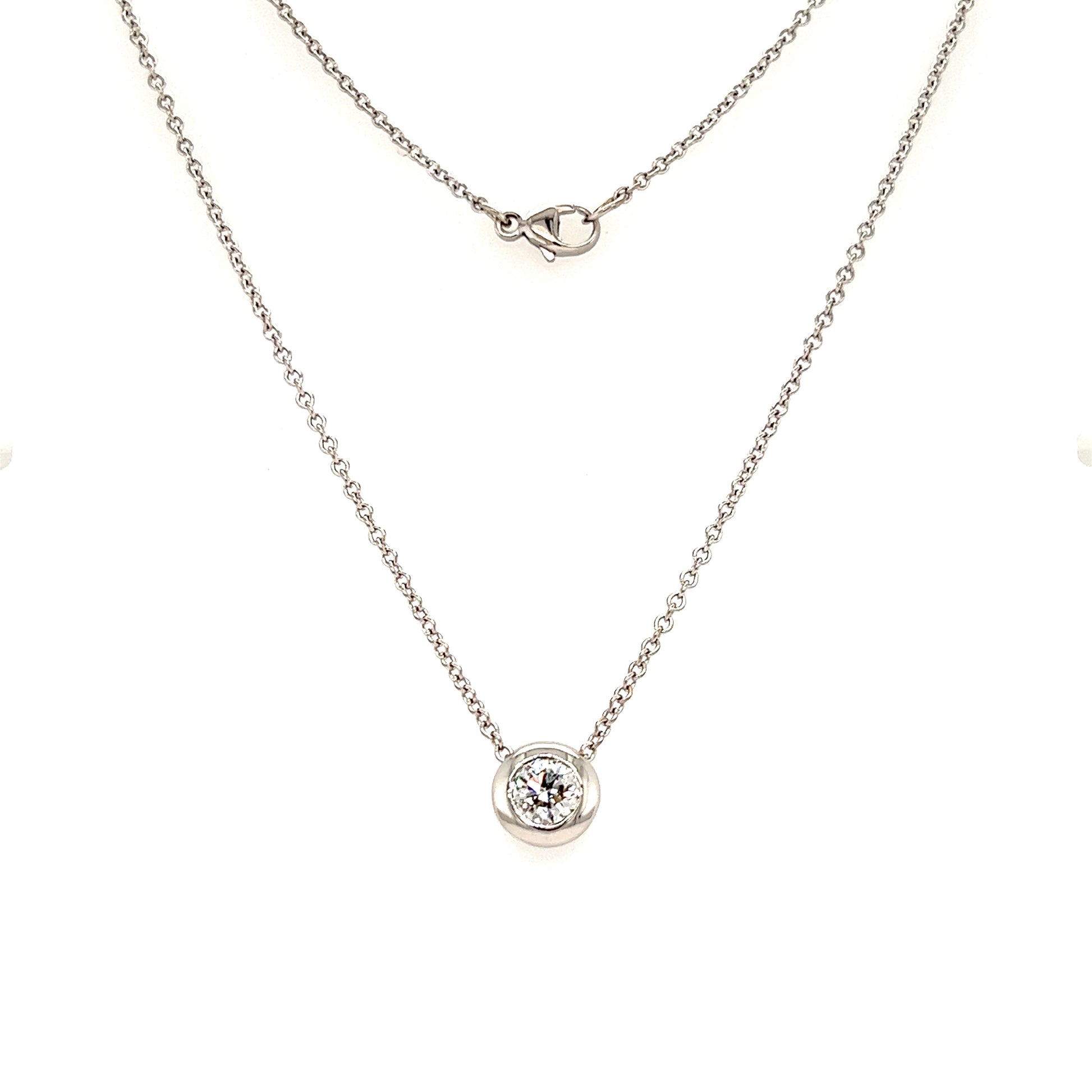 Bezel Diamond Necklace with 0.6ct of Diamonds in 14K White Gold Front View