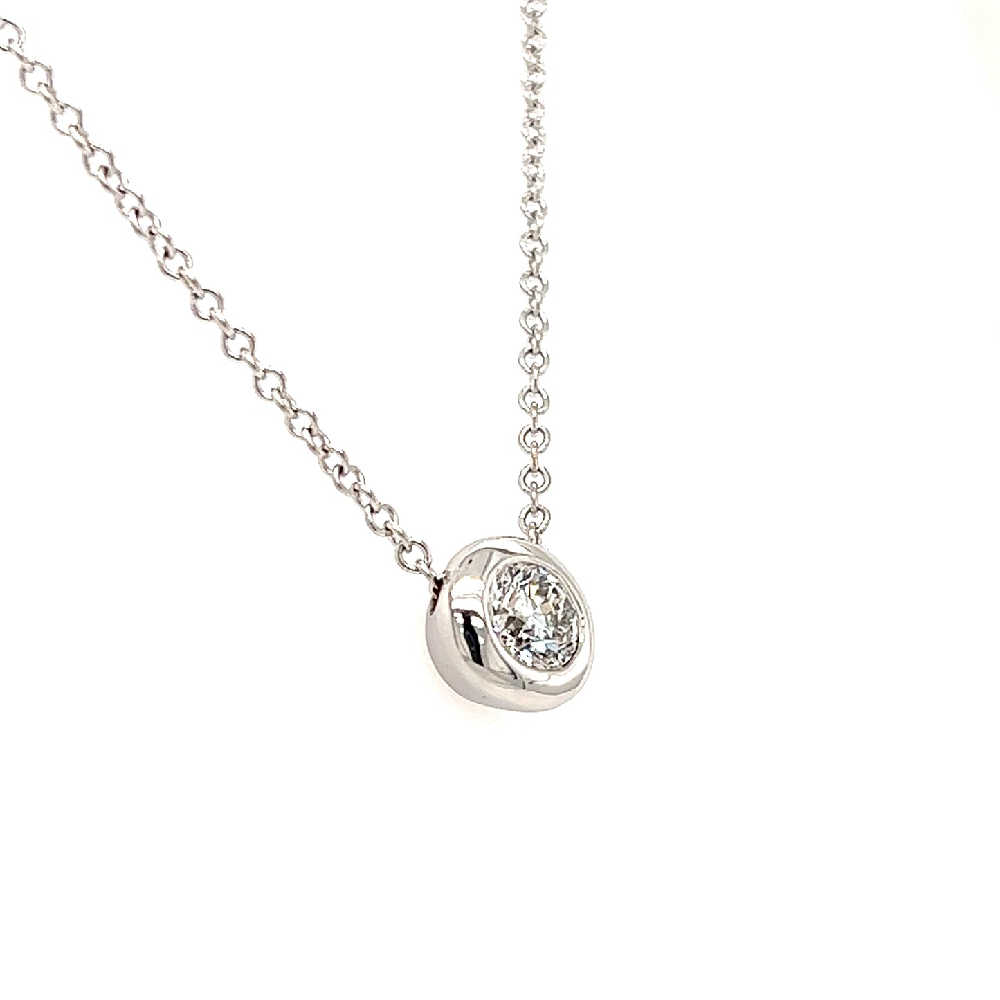 Bezel Diamond Necklace with 0.6ct of Diamonds in 14K White Gold Left Side View