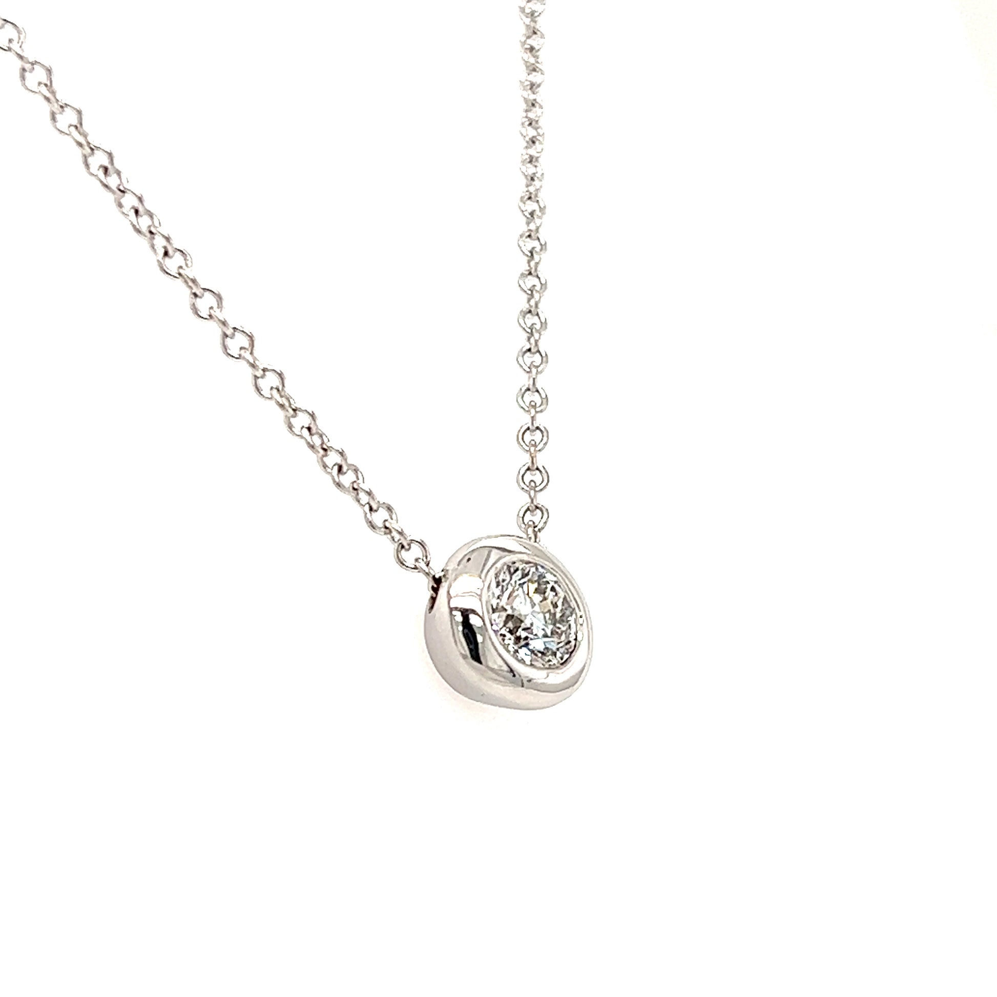 Bezel Diamond Necklace with 0.6ct of Diamonds in 14K White Gold Left Side View