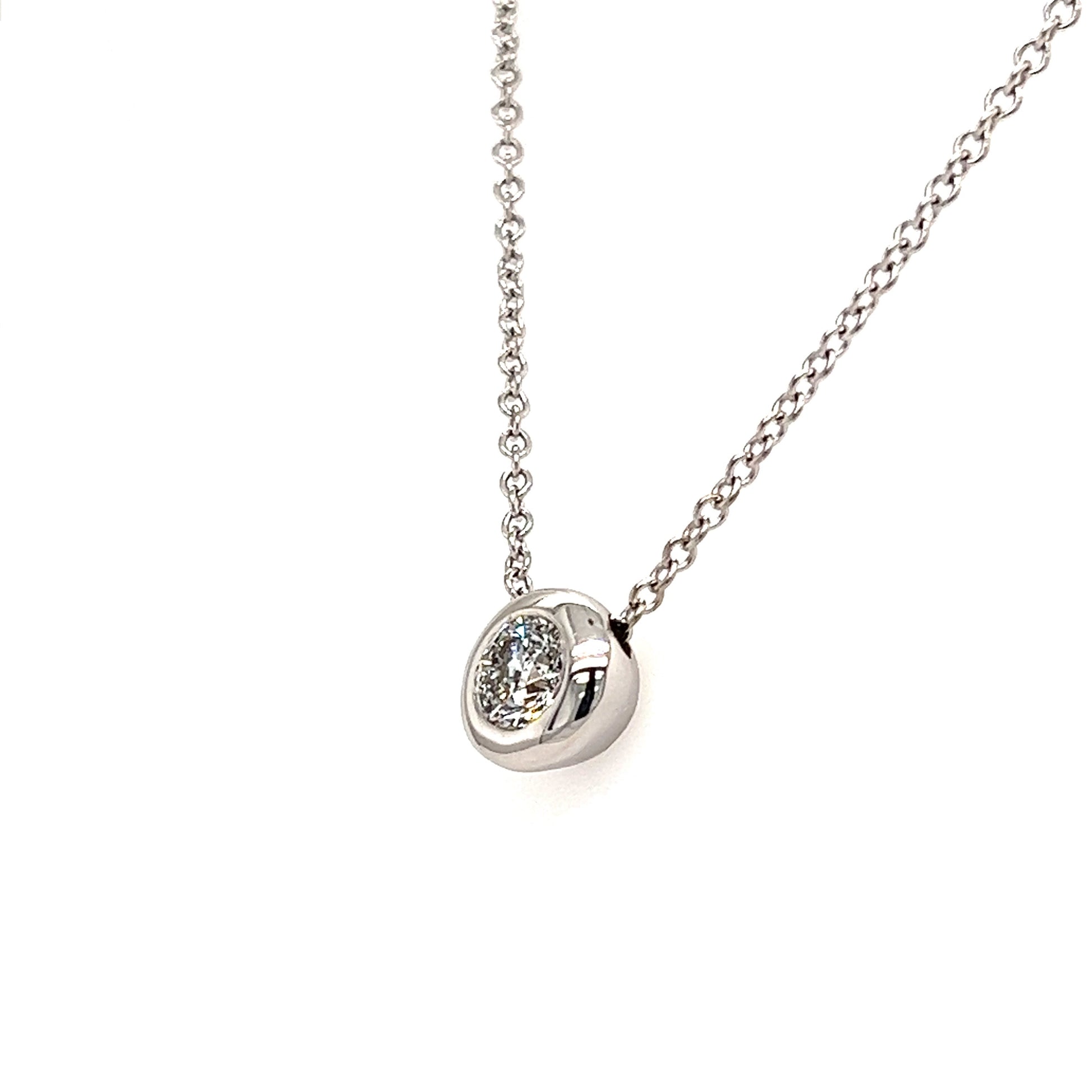 Bezel Diamond Necklace with 0.6ct of Diamonds in 14K White Gold Right Side View