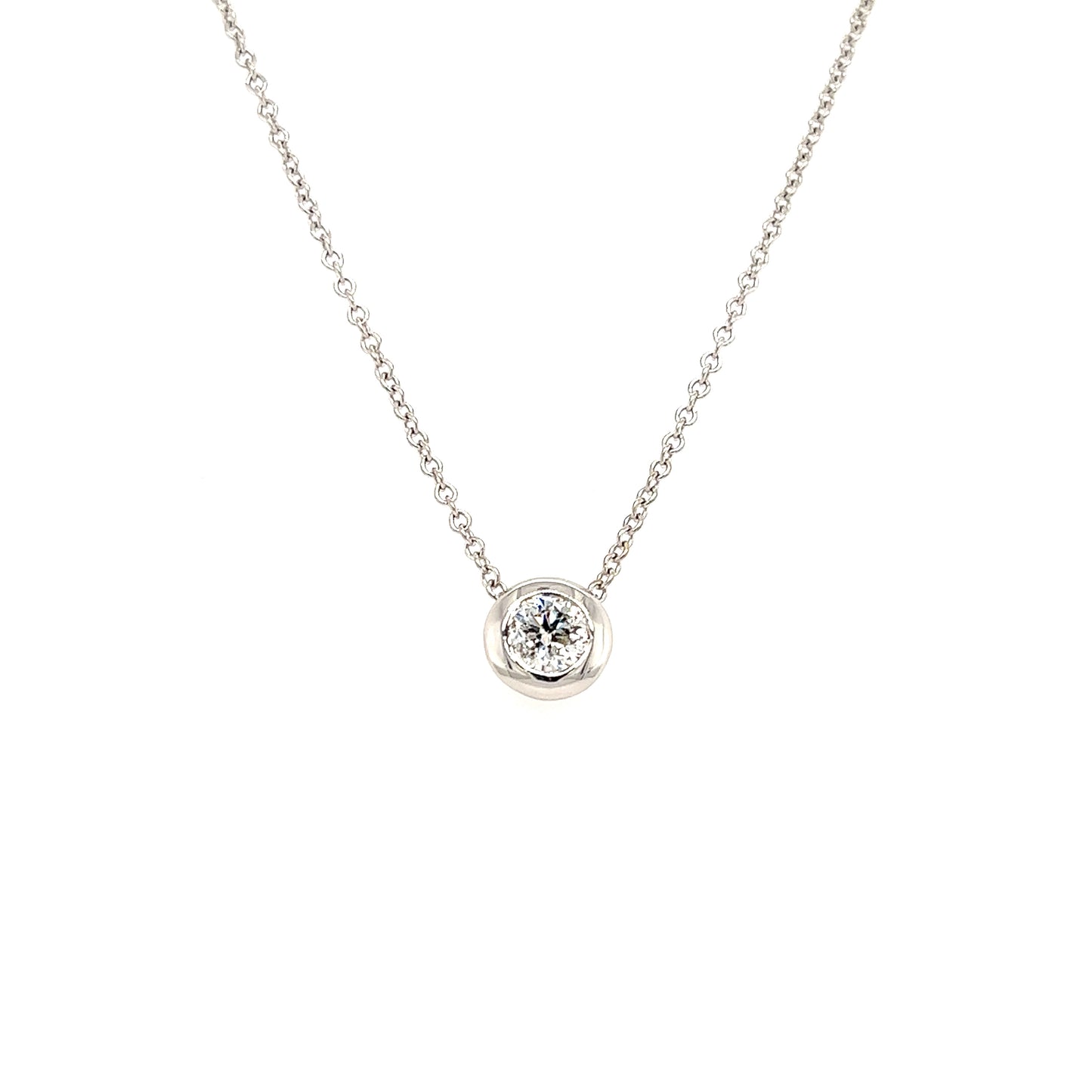 Bezel Diamond Necklace with 0.6ct of Diamonds in 14K White Gold Zoom In View