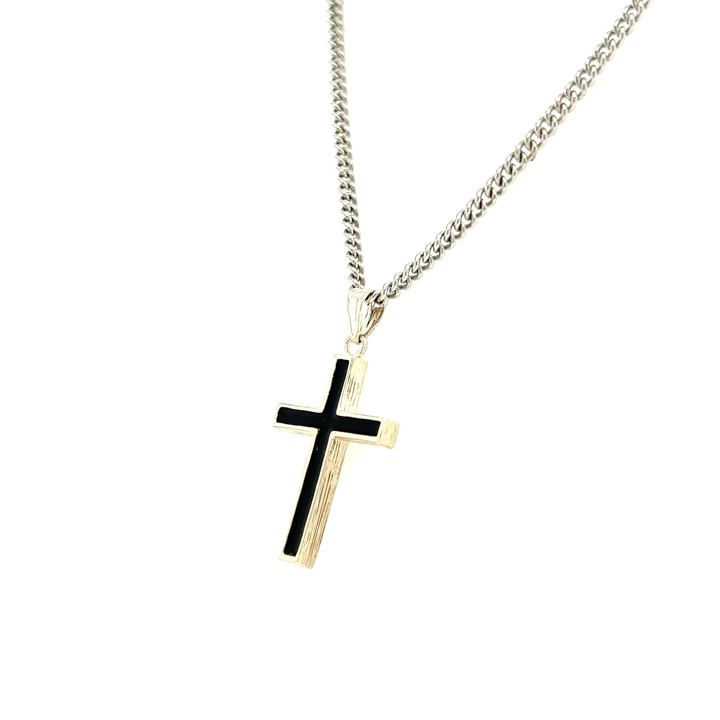 Cross Necklace with Black Epoxy in Sterling Silver. Right Side View