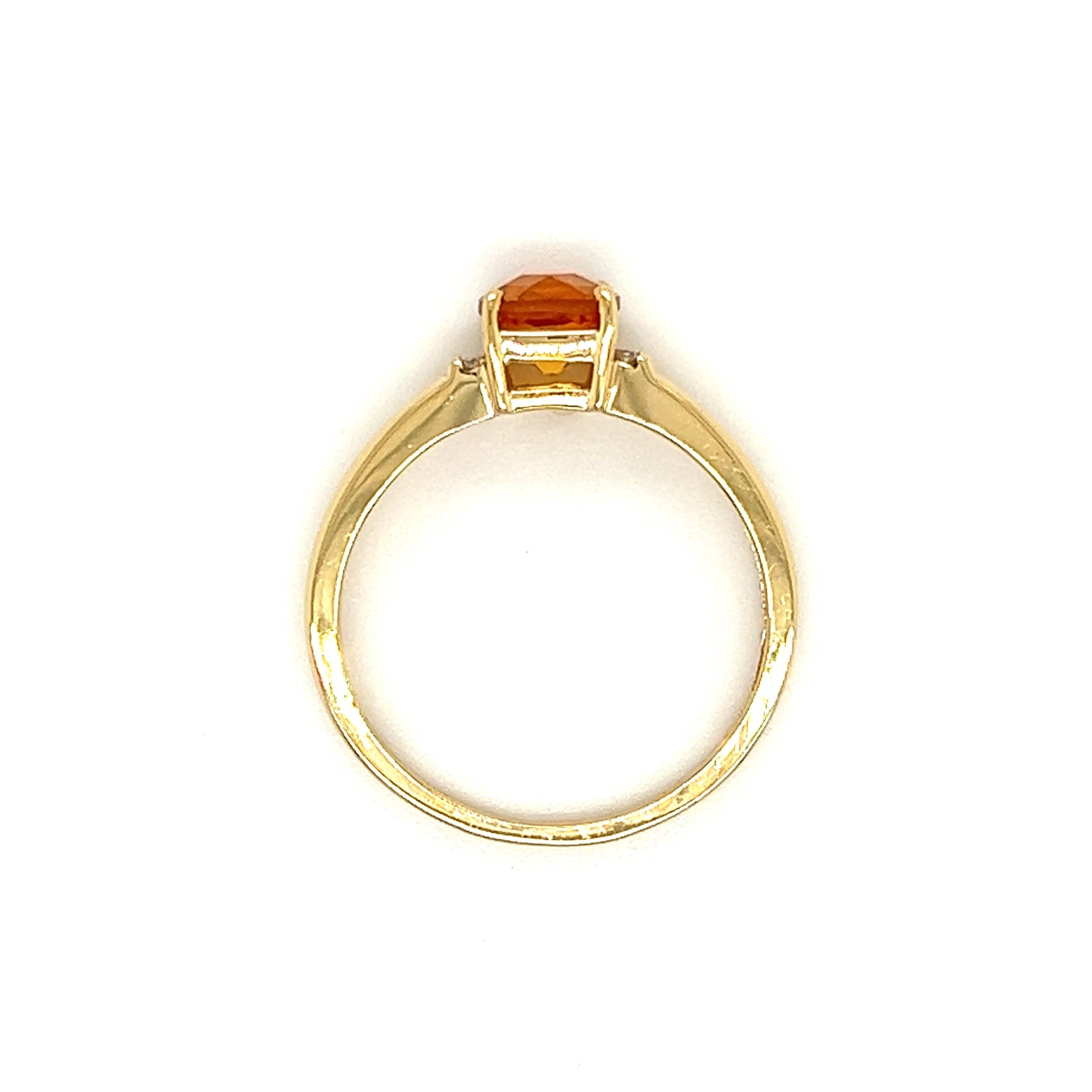 Cushion Citrine Ring in 14K Yellow Gold with Side Diamonds Top View