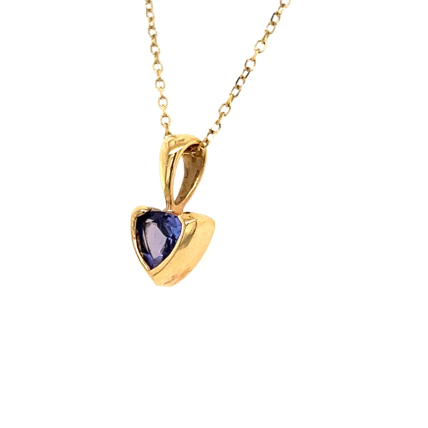 Trillion Tanzanite Necklace with Diamond-cut Rope Chain in 14K Yellow Gold. Right Side View