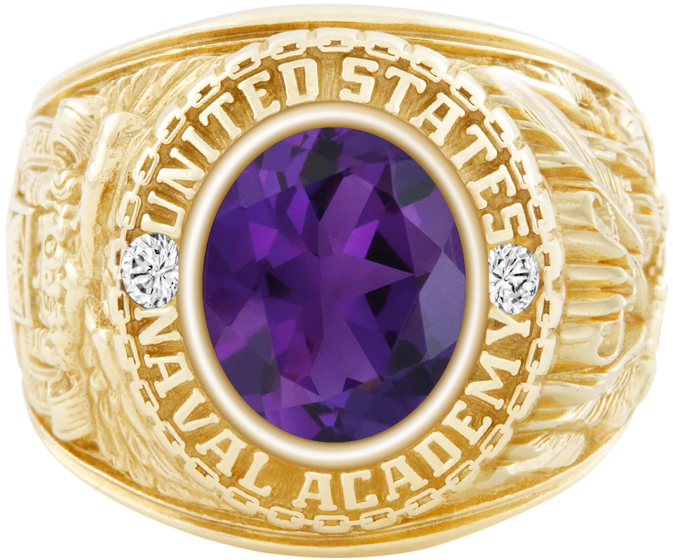 USNA Class Ring Mod Classic M1 Amethyst Diamond Dividers