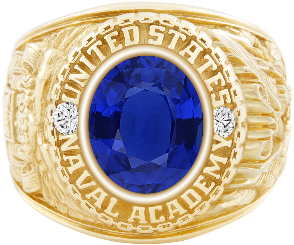 USNA Class Ring Mod Classic M1 Blue Sapphire Diamond Dividers