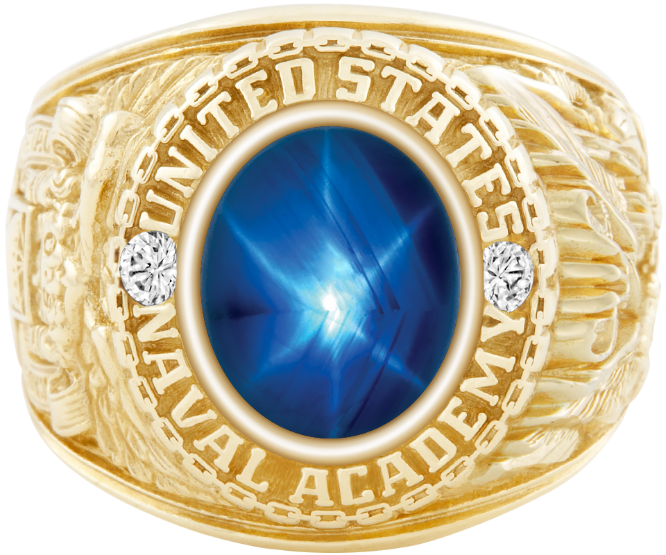 USNA Class Ring Mod Classic M1 Blue Star Sapphire Diamond Dividers