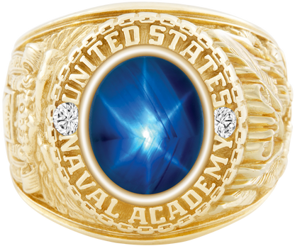 USNA Class Ring Mod Classic M1 Blue Star Sapphire Diamond Dividers