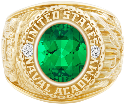 USNA Class Ring Mod Classic M1 Emerald Diamond Dividers