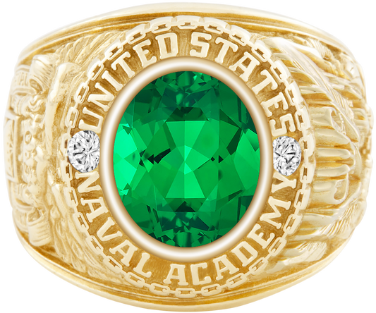 USNA Class Ring Mod Classic M1 Emerald Diamond Dividers