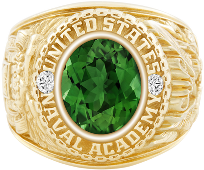 USNA Class Ring Mod Classic M1 Green Tourmaline Diamond Dividers