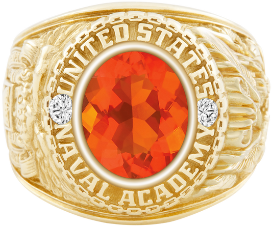 USNA Class Ring Mod Classic M1 Mexican Fire Opal Diamond Dividers