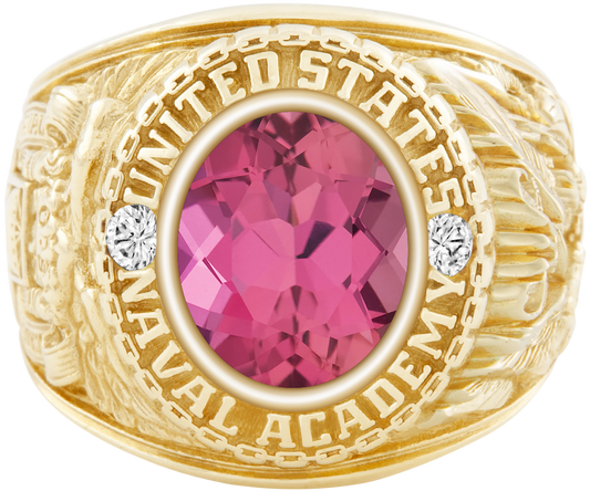 USNA Class Ring Mod Classic M1 Pink Tourmaline Diamond Dividers