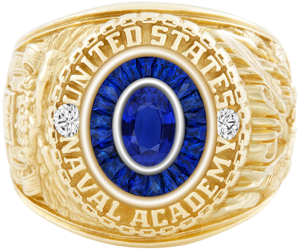 USNA Class Ring Mod Eternal MX Blue Sapphire Diamond Dividers