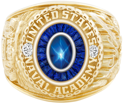 USNA Class Ring Mod Eternal MX Blue Star Sapphire Diamond Dividers