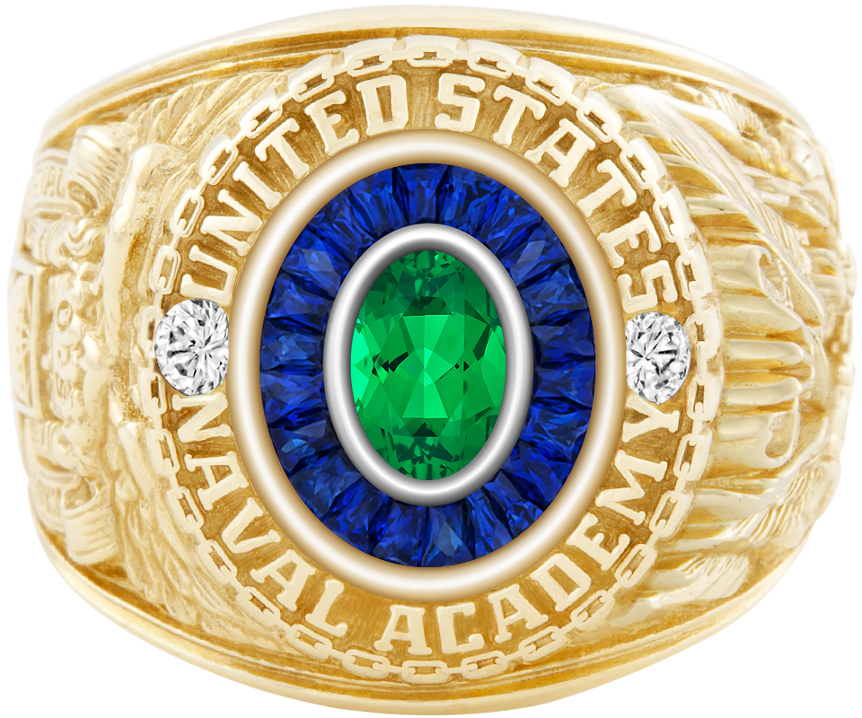 USNA Class Ring Mod Eternal MX Emerald Diamond Dividers