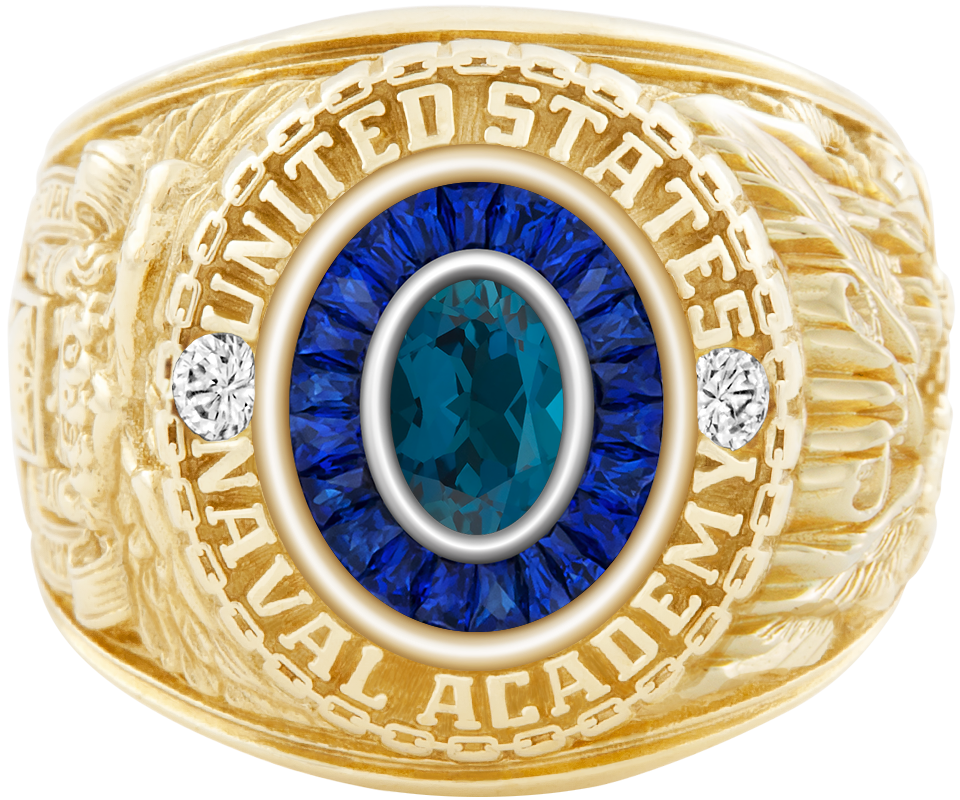 USNA Class Ring Mod Eternal MX London Blue Topaz Diamond Dividers