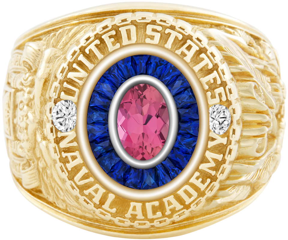 USNA Class Ring Mod Eternal MX Pink Tourmaline Diamond Dividers