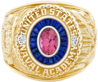 USNA Class Ring Mod Eternal MX Pink Tourmaline Diamond Dividers