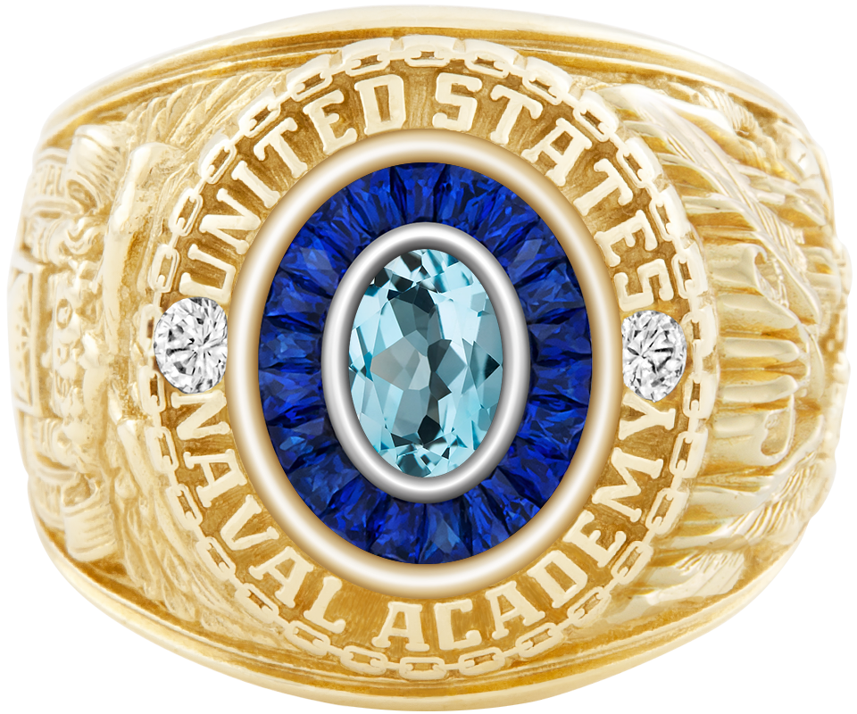 USNA Class Ring Mod Eternal MX Sky Blue Topaz Diamond Dividers
