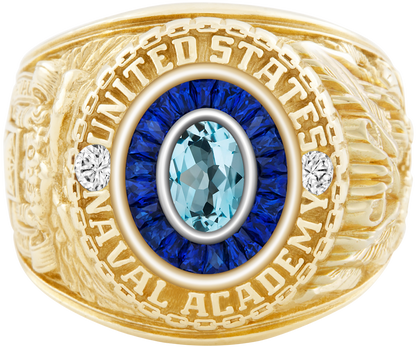 USNA Class Ring Mod Eternal MX Sky Blue Topaz Diamond Dividers