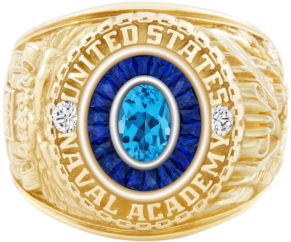 USNA Class Ring Mod Eternal MX Swiss Blue Topaz Diamond Dividers