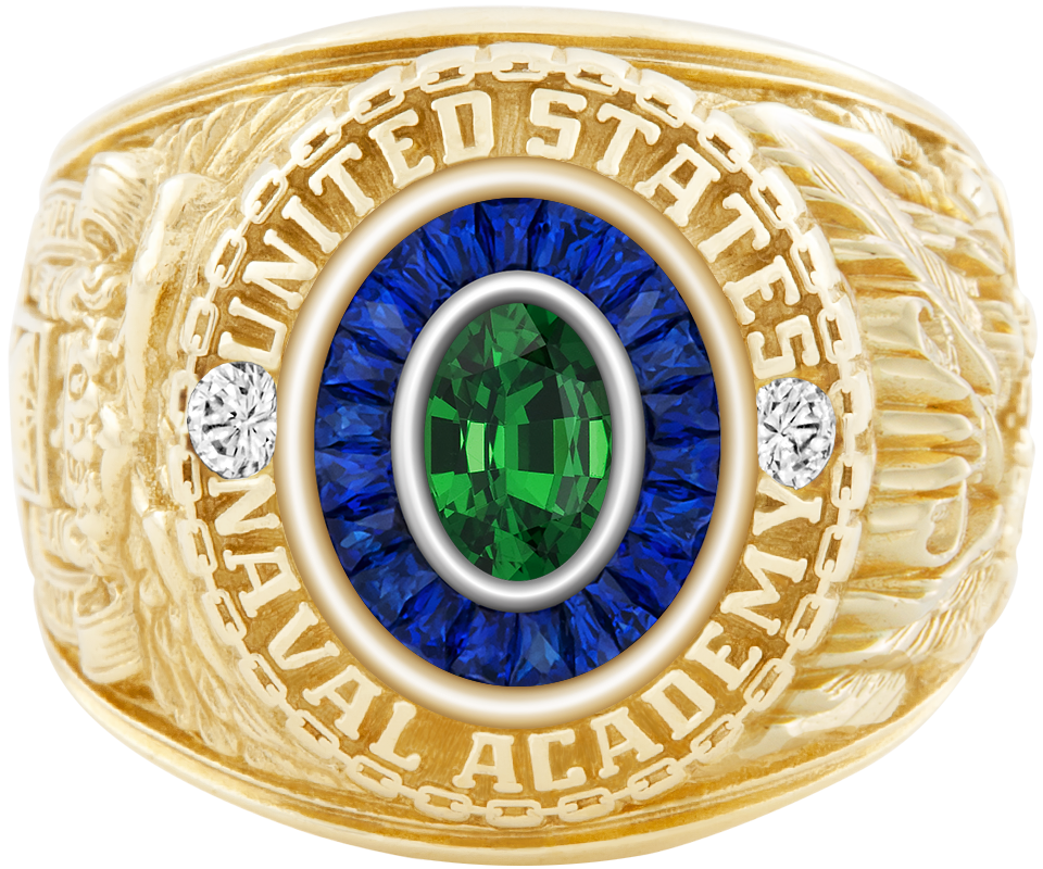 USNA Class Ring Mod Eternal MX Tsavorite Diamond Dividers