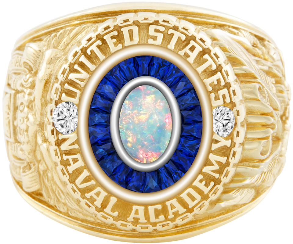 USNA Class Ring Mod Eternal MX White Opal Diamond Dividers