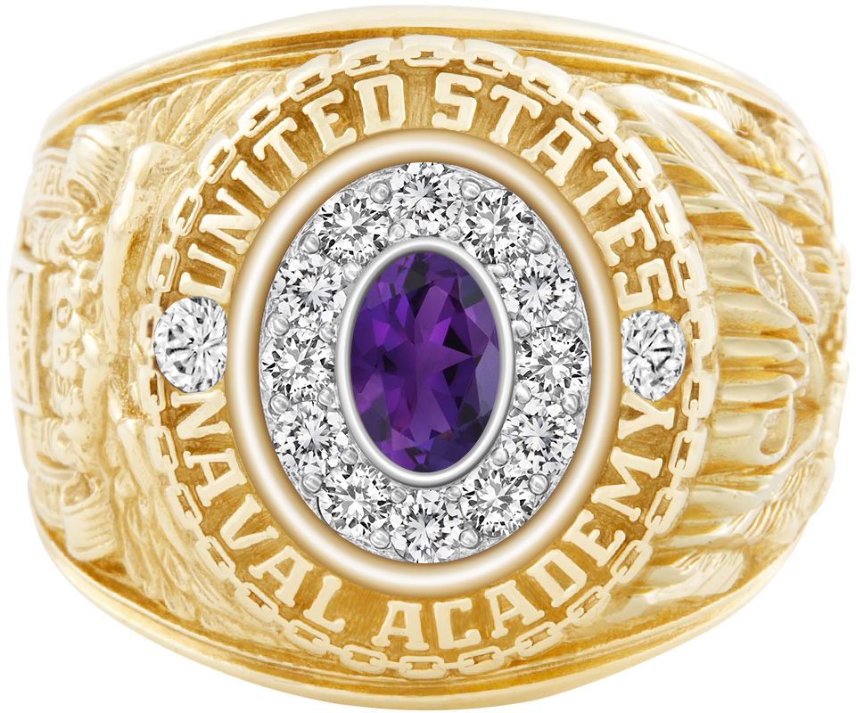 USNA Class Ring Mod Pro M12 Amethyst Diamond Dividers