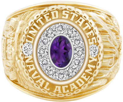 USNA Class Ring Mod Pro M12 Amethyst Diamond Dividers