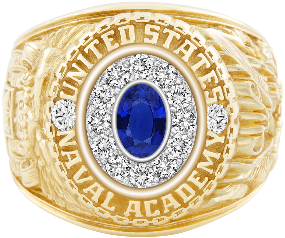 USNA Class Ring Mod Pro M12 Blue Sapphire Diamond Dividers