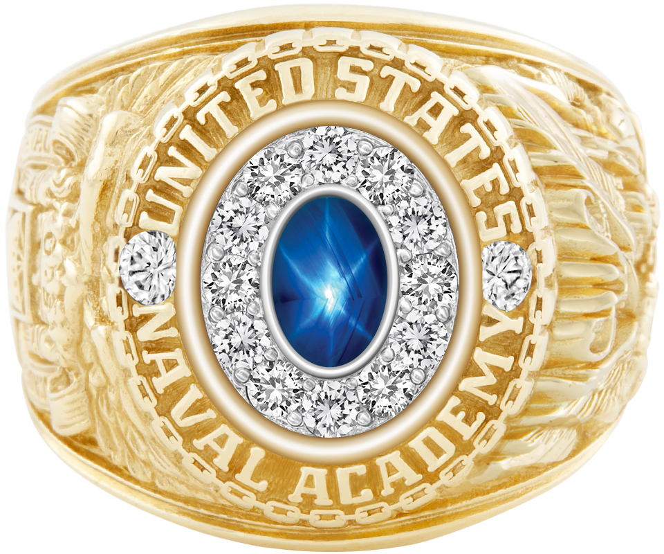 USNA Class Ring Mod Pro M12 Blue Star Sapphire Diamond Dividers