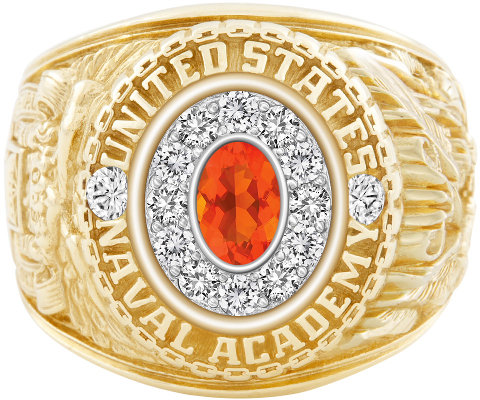 USNA Class Ring Mod Pro M12 Mexican Fire Opal Diamond Dividers
