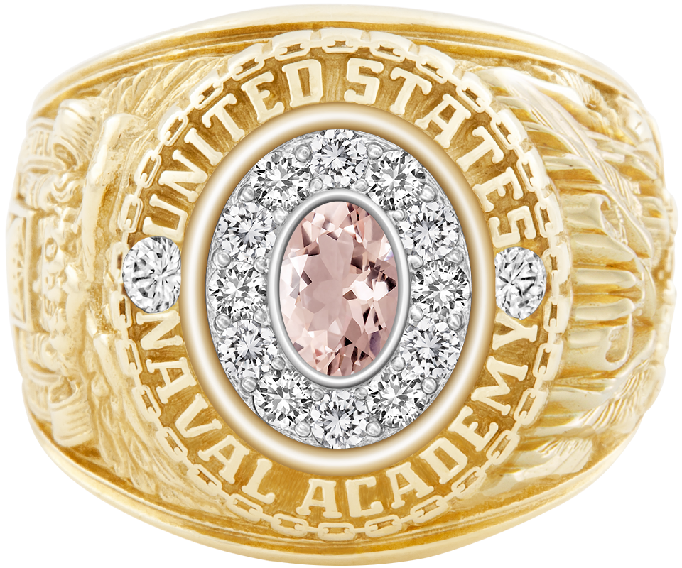 USNA Class Ring Mod Pro M12 Morganite Diamond Dividers