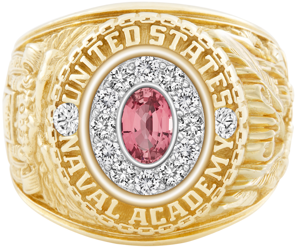 USNA Class Ring Mod Pro M12 Pink Sapphire Diamond Dividers