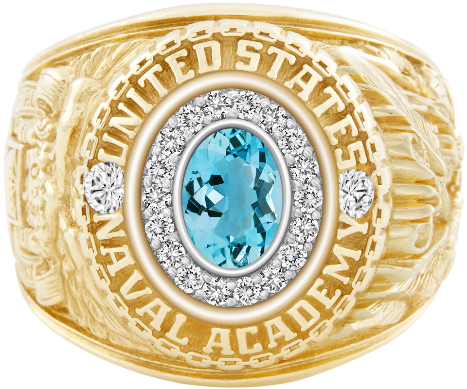 USNA Class Ring Mod Pro M18 Aquamarine Diamond Dividers