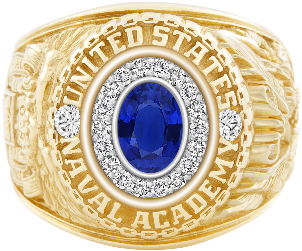 USNA Class Ring Mod Pro M18 Blue Sapphire Diamond Dividers