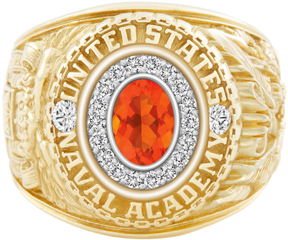 USNA Class Ring Mod Pro M18 Mexican Fire Opal Diamond Dividers