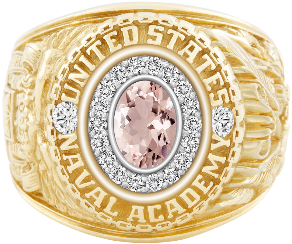 USNA Class Ring Mod Pro M18 Morganite Diamond Dividers